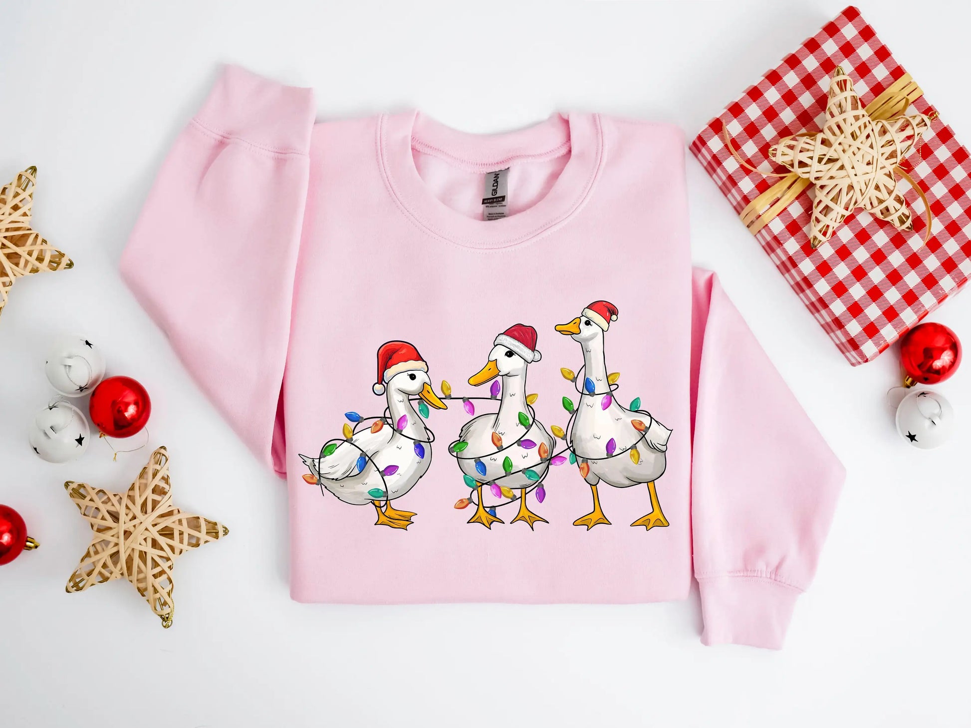Voguish Day Cotton Duck Lights Essential Family Party Christmas Hoodie Pink / S Hoodies-L