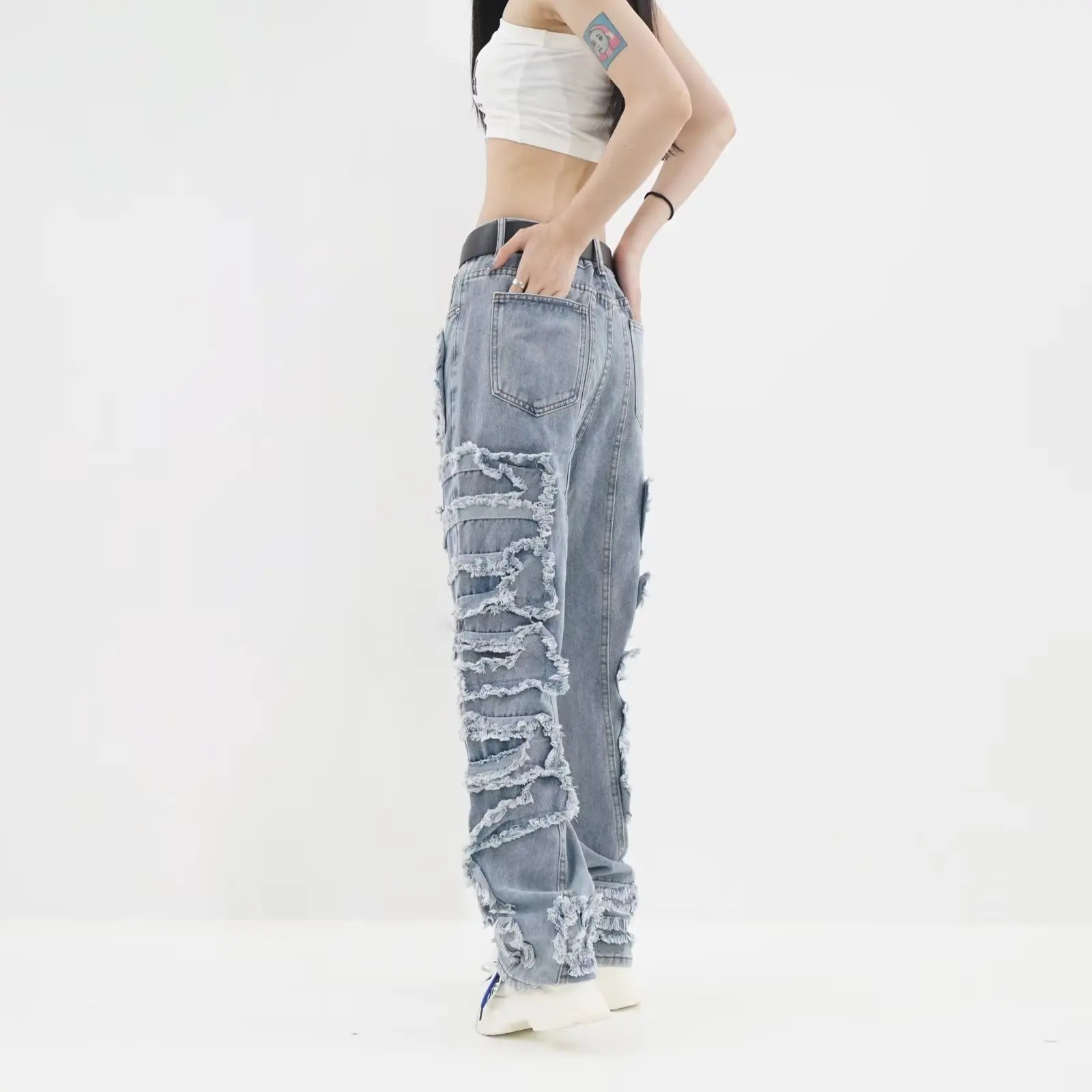 2024 Streetwear Stacked Clothing Y2K Baggy Ripped Hip Hop Straight Vintage Denim Jean