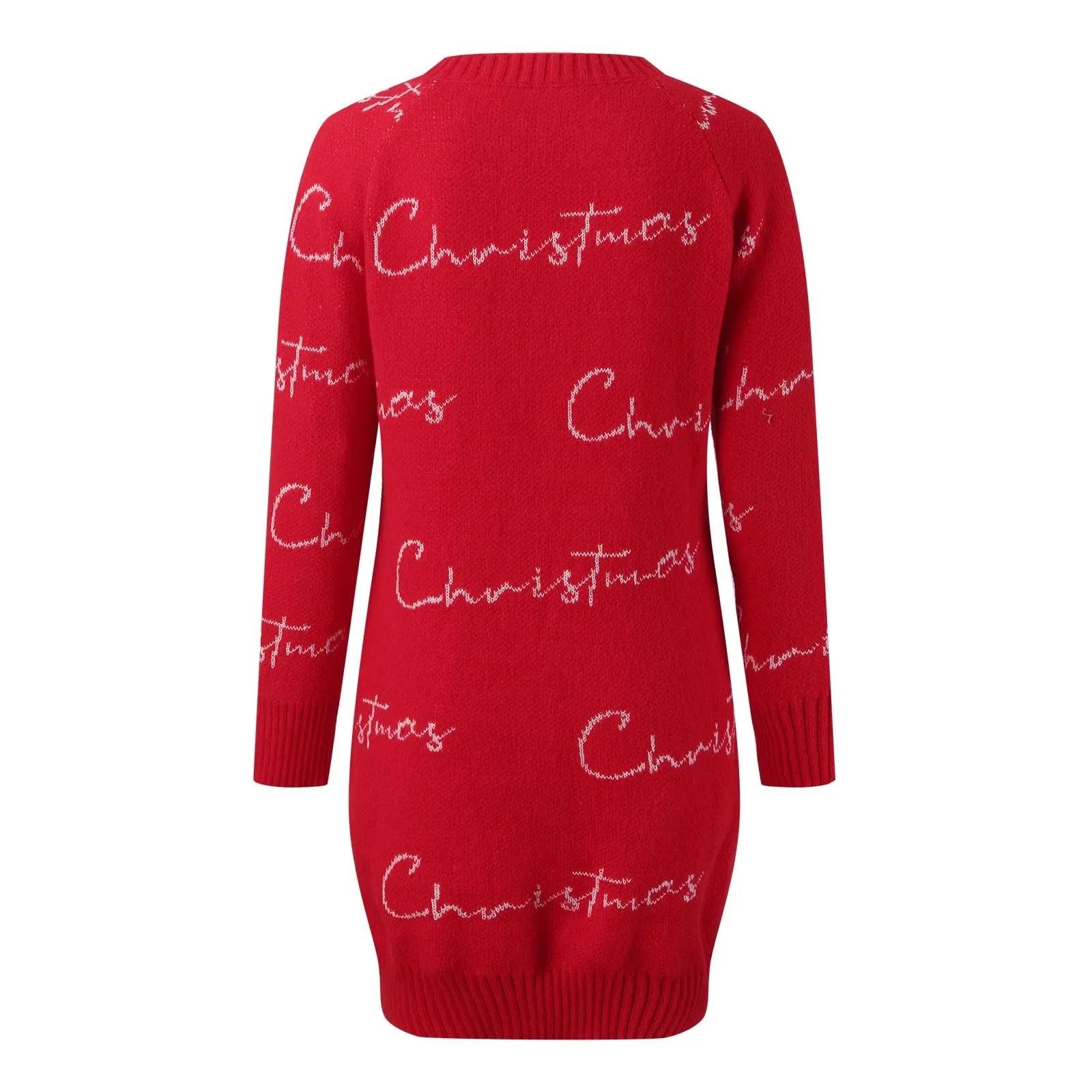 Elegant Full Sleeve O-Neck Casual Jacquard Dress Christmas Sweater Sweaters-L