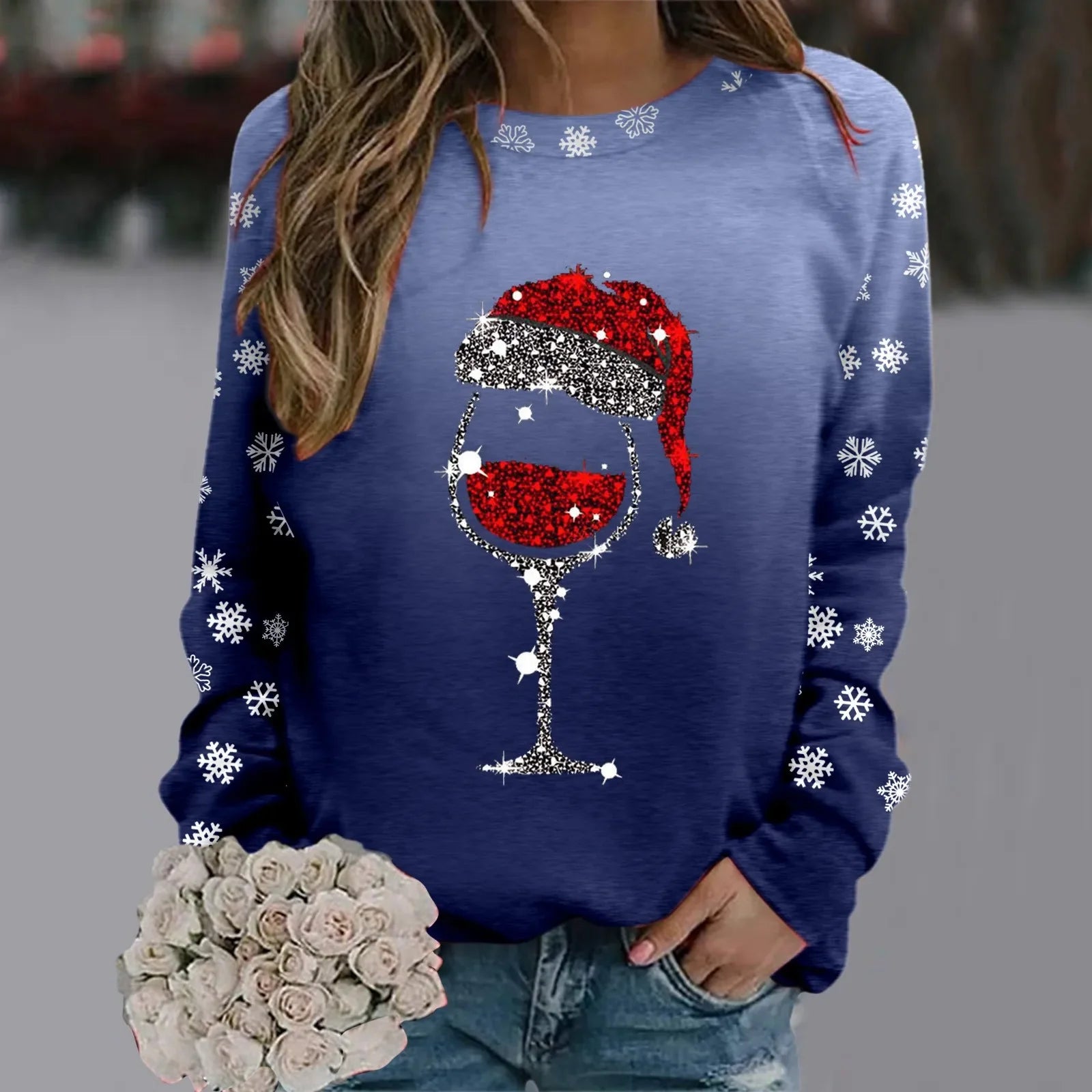 Cute Reindeer Graphic Long Sleeve Sweatshirt New Year Christmas Sweater 2-Dark Blue / S Sweaters-L