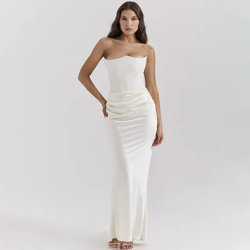 Elegant Corset Strap Neck Backless Maxi Red Christmas Party Dress Dresses-L