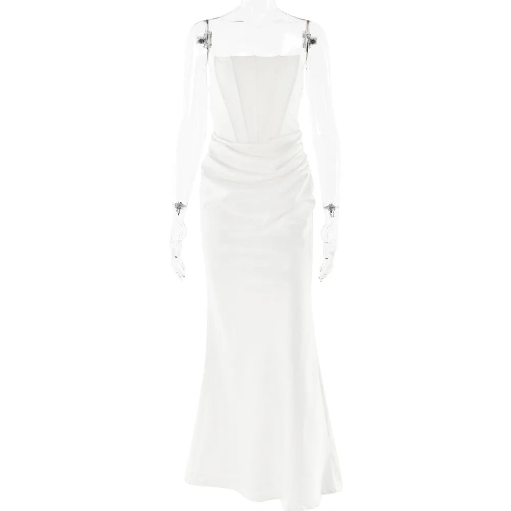 Elegant Corset Strap Neck Backless Maxi Red Christmas Party Dress White / S Dresses-L