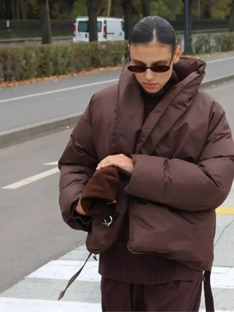 Tie-Belt Padded Cotton Coat Brown / S Coats-241208