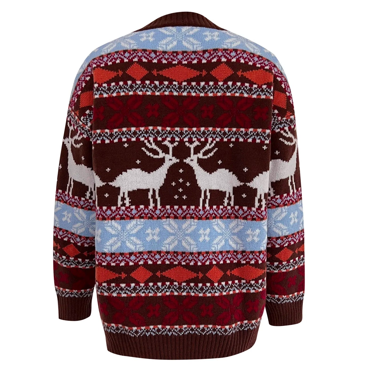 Jacquard Print Warm Soft Loose Casual Full Sleeve Christmas Sweater Sweaters-L