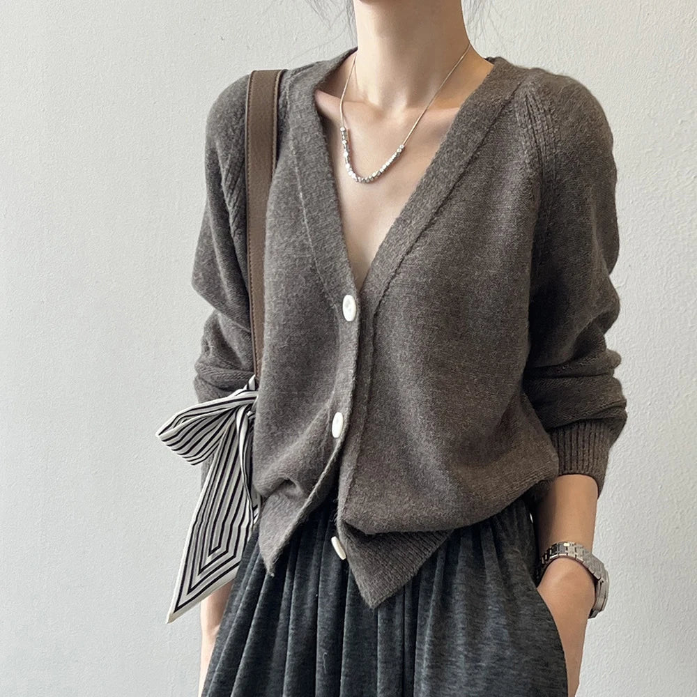 V-Neck Single Button Knitted Green Cape Clothes Autumn Women Christmas Sweater Sweaters-L