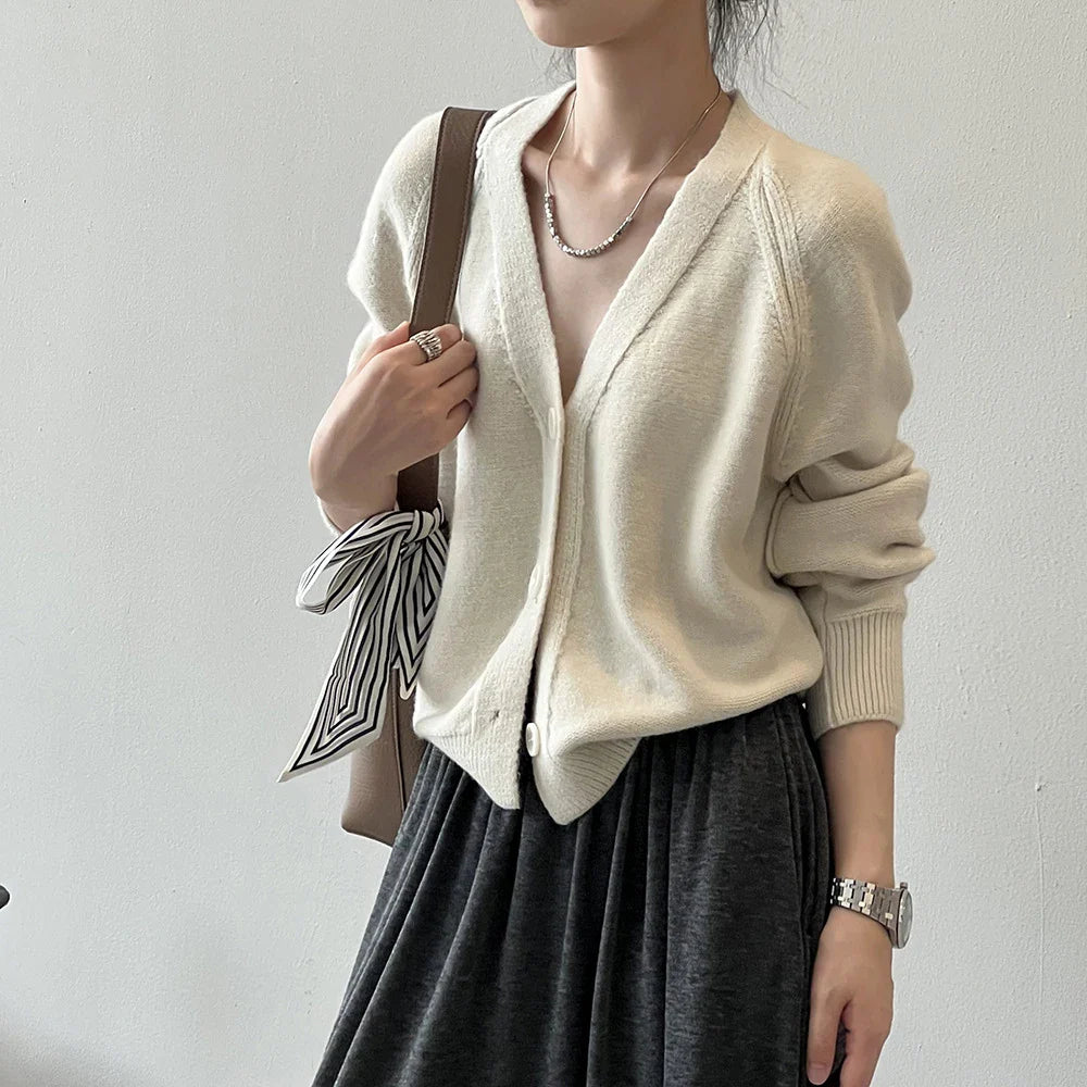 V-Neck Single Button Knitted Green Cape Clothes Autumn Women Christmas Sweater Sweaters-L