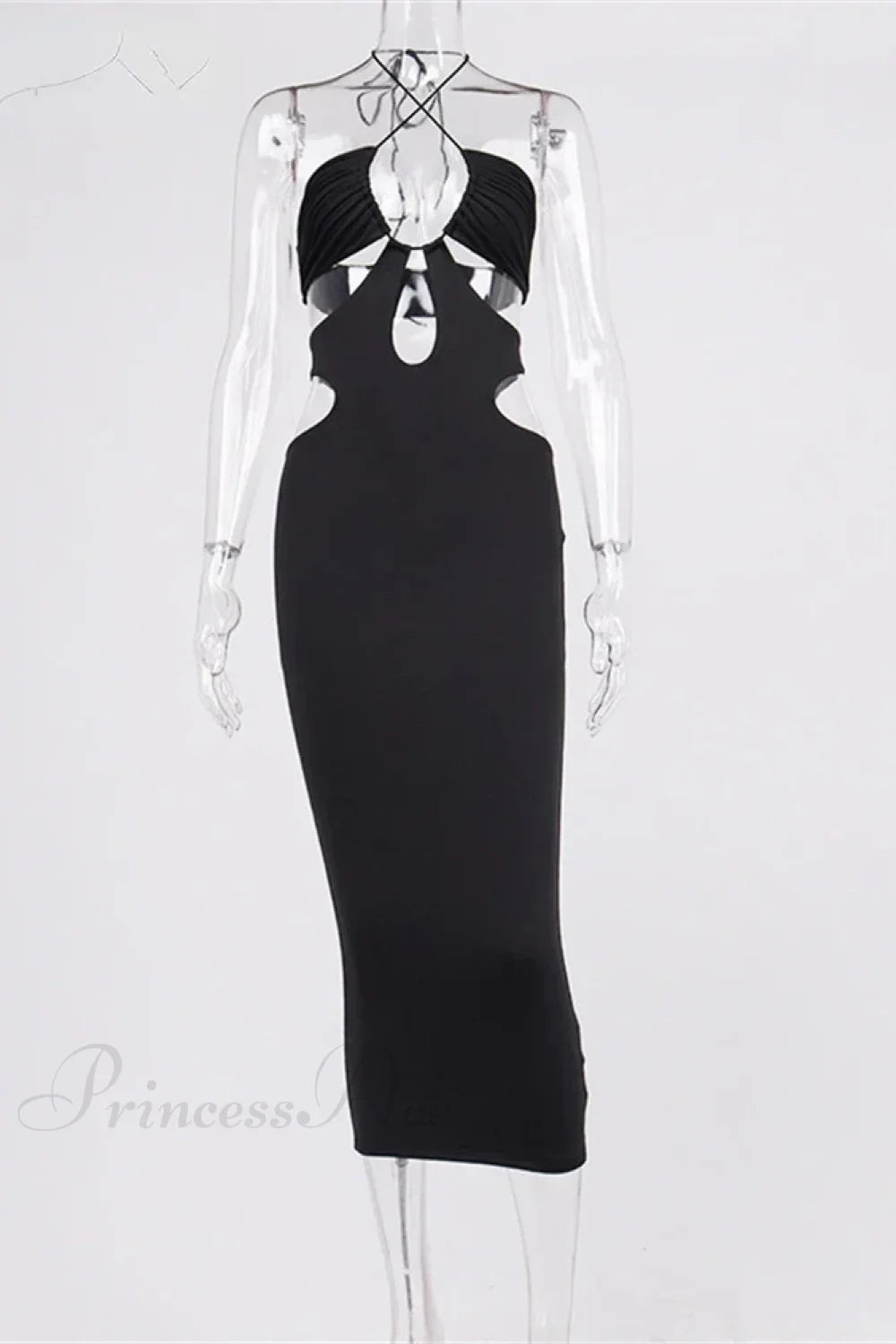 2024 Cut Out Party Evening Sexy Black Women’s Summer Hollow Halter Wrap Long Backless Midi Dress