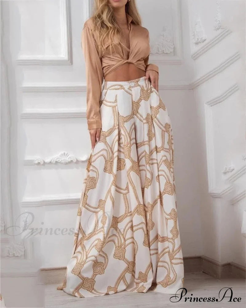 2024 Design Mid Warm-Season Autumn Wide Piece Suit Sets Arm Women’s Flowered Two Blouse Casual