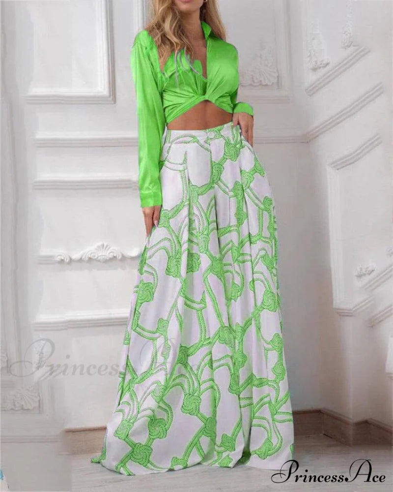 2024 Design Mid Warm-Season Autumn Wide Piece Suit Sets Arm Women’s Flowered Two Blouse Casual