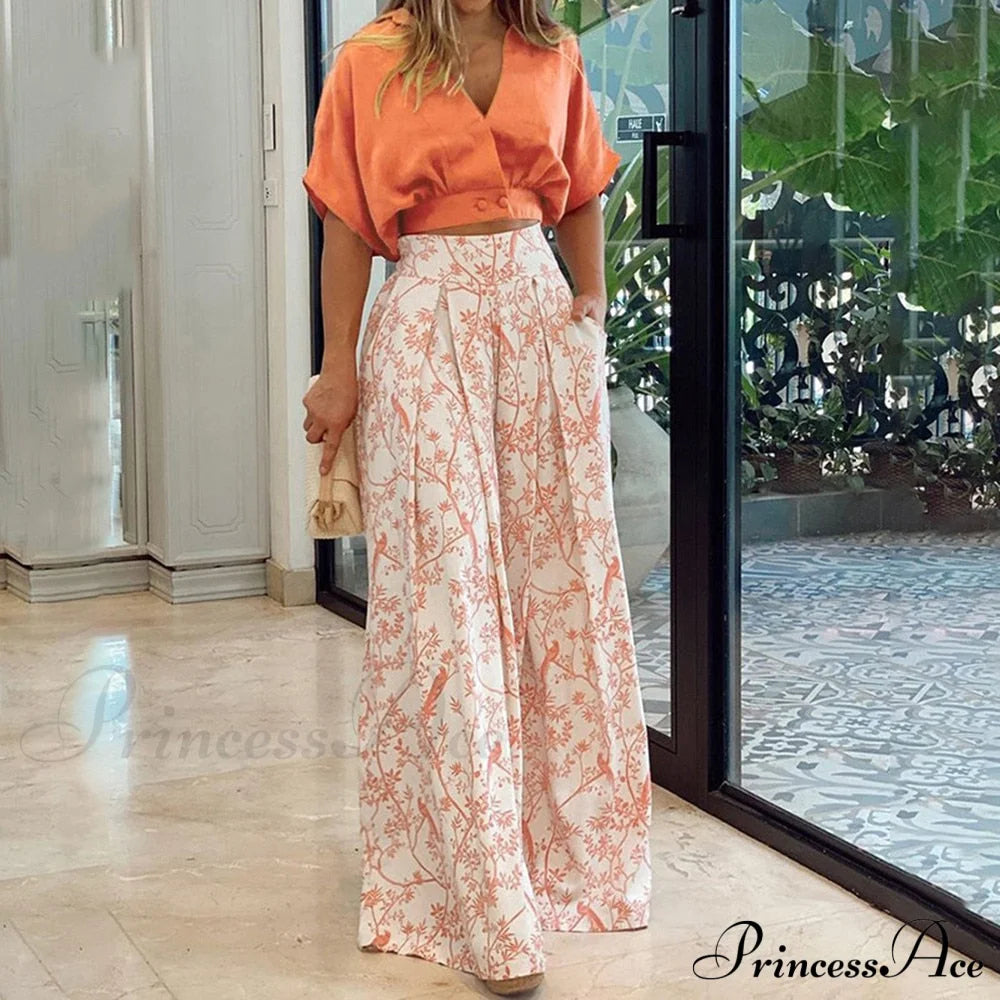 2024 Design Mid Warm-Season Autumn Wide Piece Suit Sets Arm Women’s Flowered Two Blouse Casual