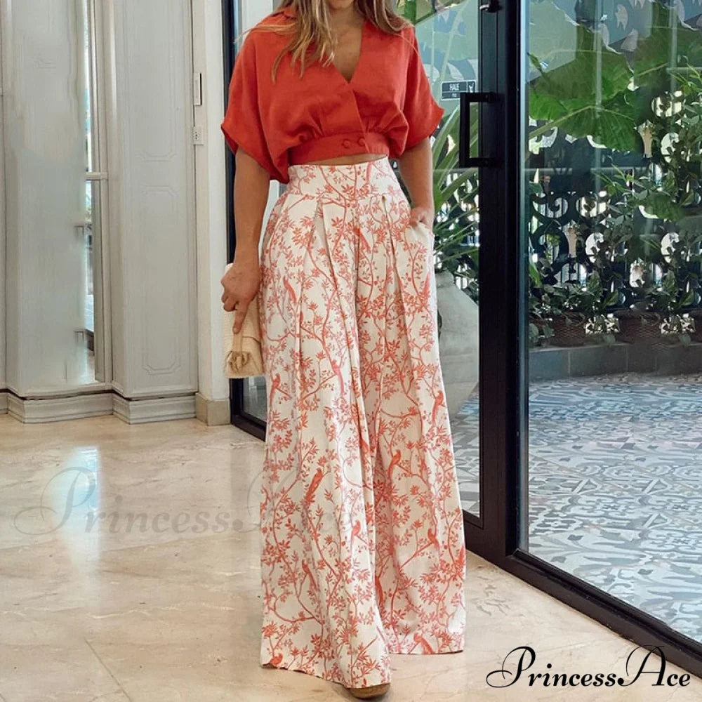 2024 Design Mid Warm-Season Autumn Wide Piece Suit Sets Arm Women’s Flowered Two Blouse Casual