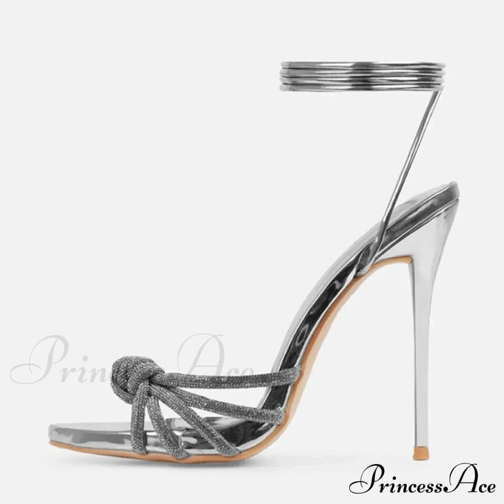 2024 New Arrival Silver Crystal Narrow Band Women’s Sandals - Summer Party Wedding Prom Shoes