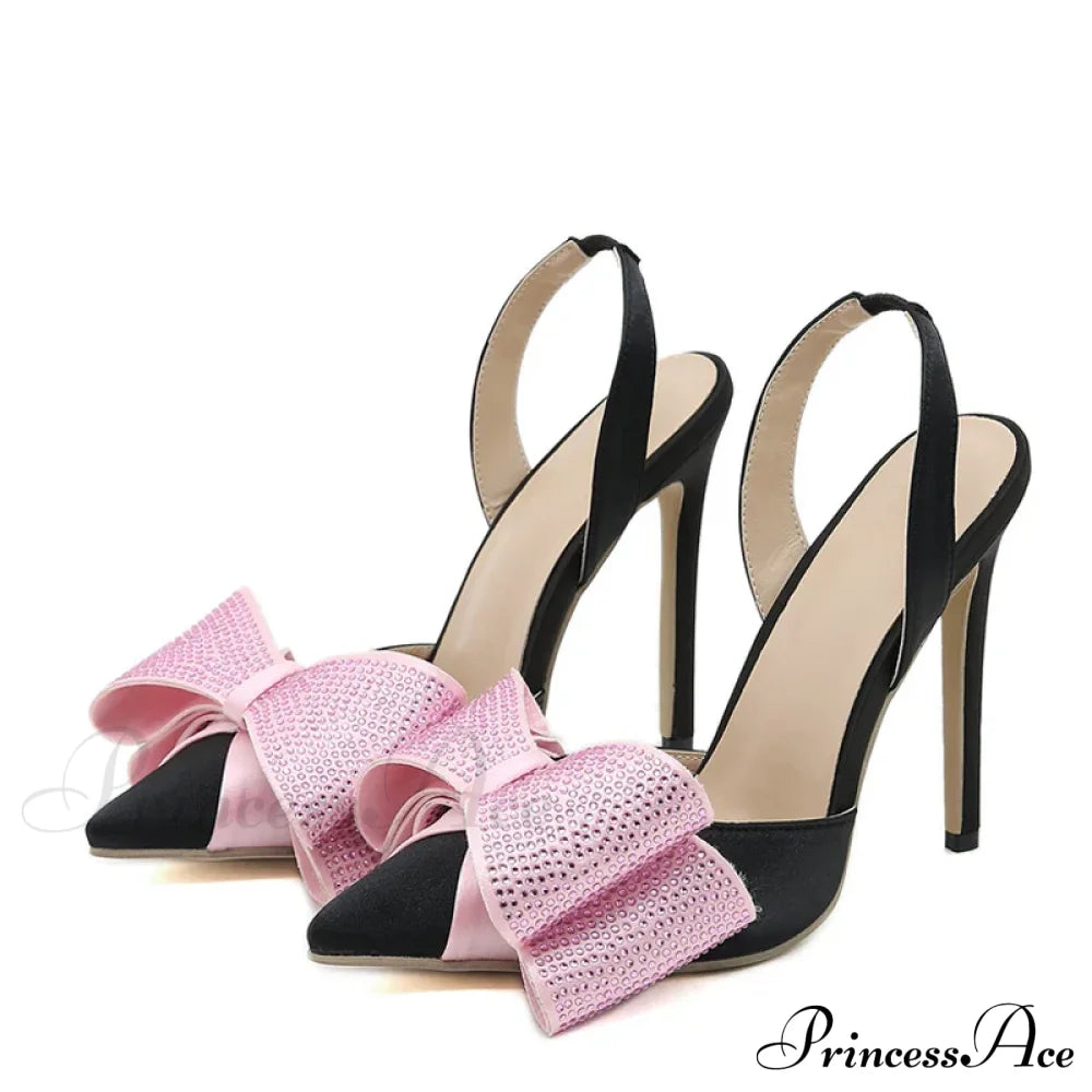 2024 Spring Summer Women’s Crystal Bowknot Slingback Sandals - Pointed Toe High Heels Wedding