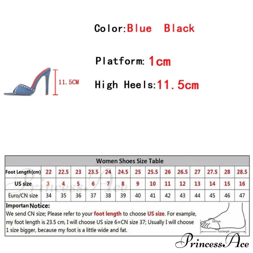 2024 Summer Fashion Metal Rivet Designer High Heels Women Slippers Pointed Toe Party Stripper Shoes