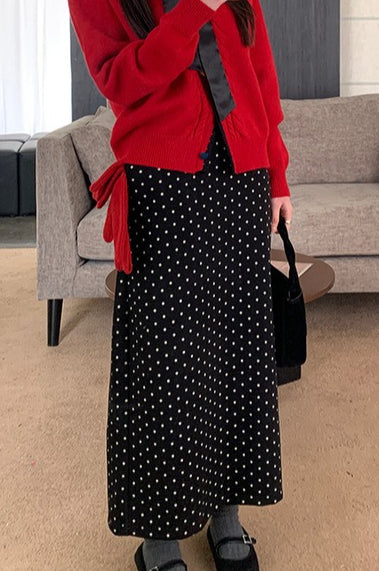 High Waist Polka Dot Back Slit Skirt