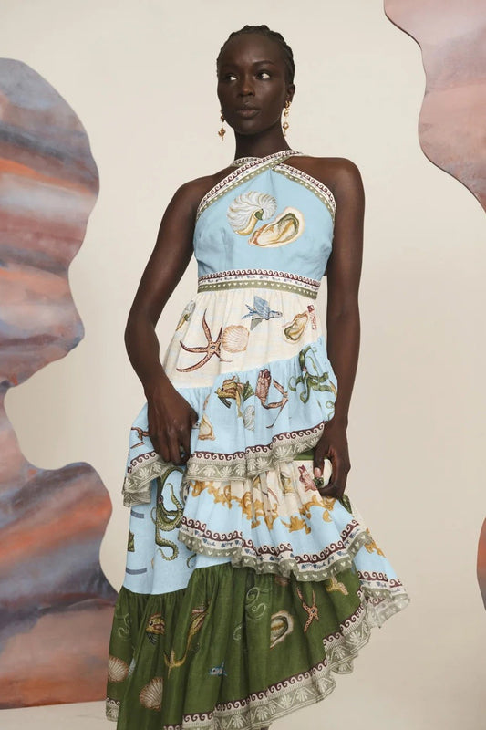 Casual Fashion Linen Spaghetti Strap Multi-Layer Midi Dress