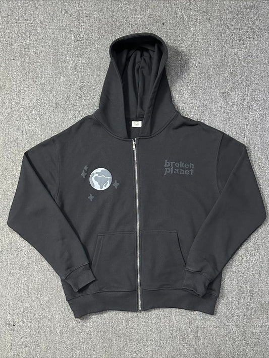 Foam Spider Web Print Fleece Zip Hoodie S / Black
