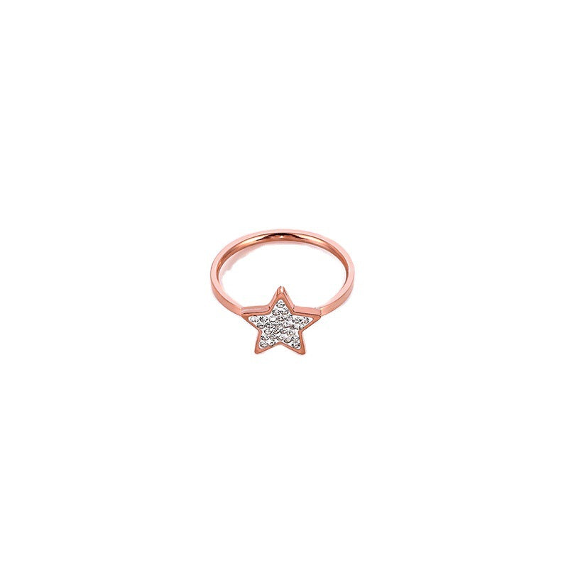 Five-Pointed Star Full Diamond Titanium Steel Ring