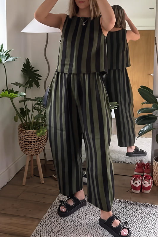 Striped Sleeveless Tapered Pants Set