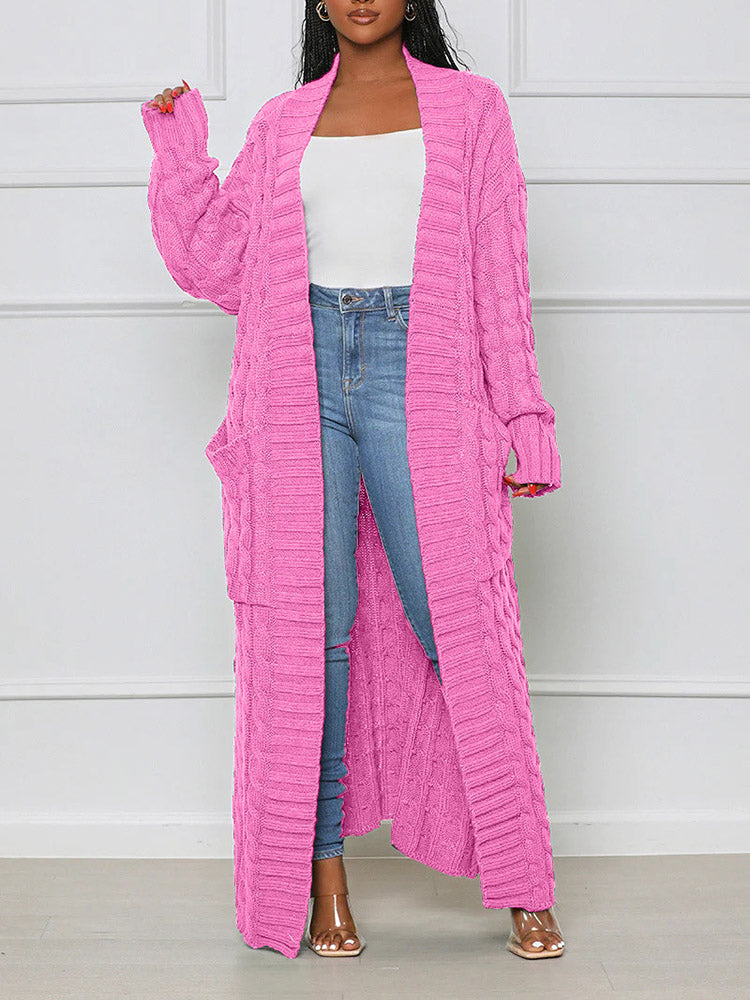 Knitted Solid Graceful Open Front Cardigan Pink / S