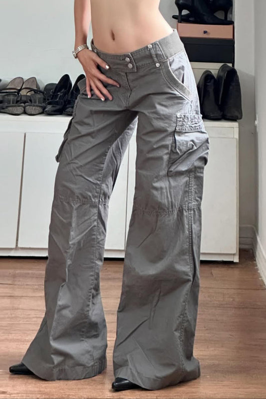 Pantalon cargo ample gris vintage