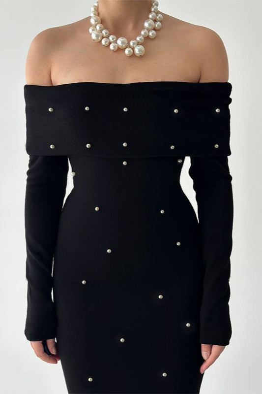 Beaded Off Shoulder Backless Long Party Dress
