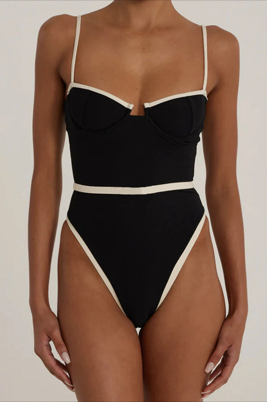 Ensemble bikini une pièce de couleur contrastée