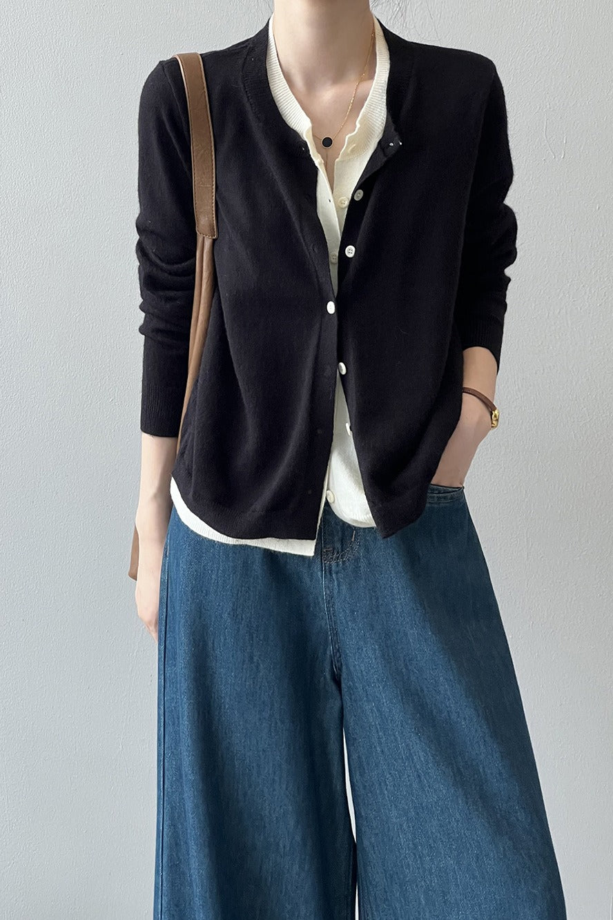 Color Block Layered Cardigan Black / One Size