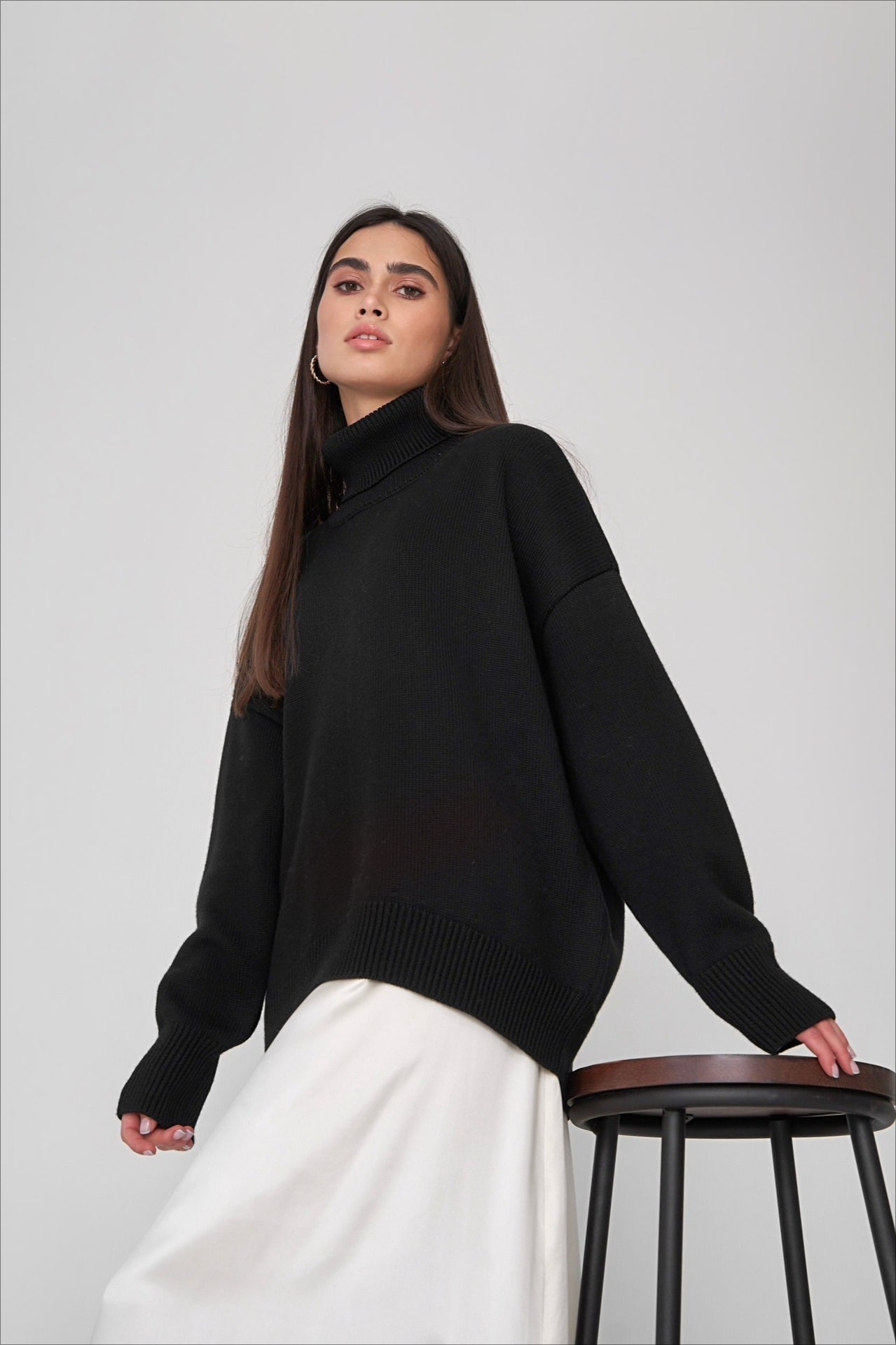 Basic Solid Knit Turtleneck Sweater