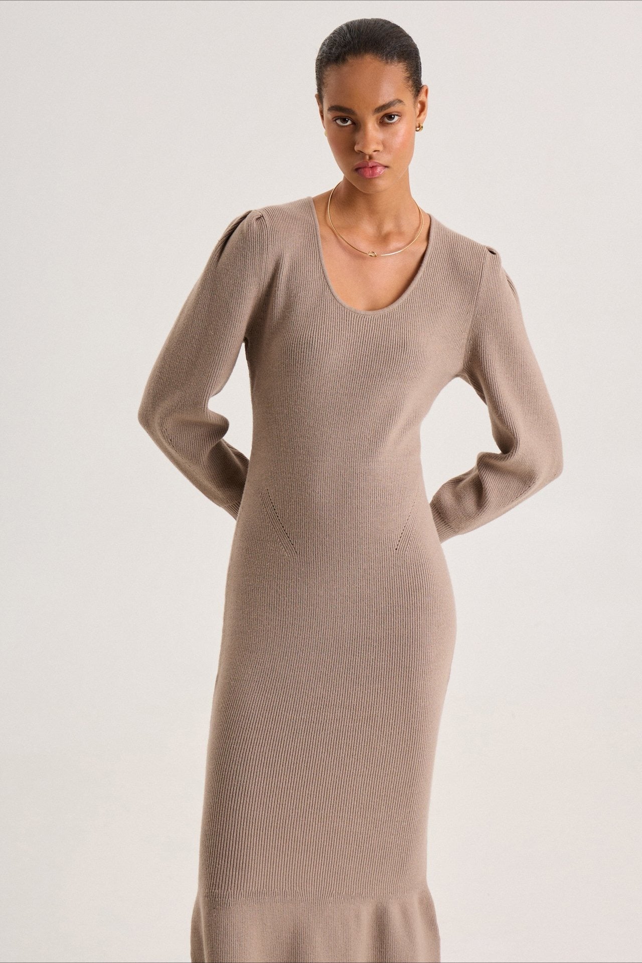 Contrast Trim Ruffle Sweater Dress