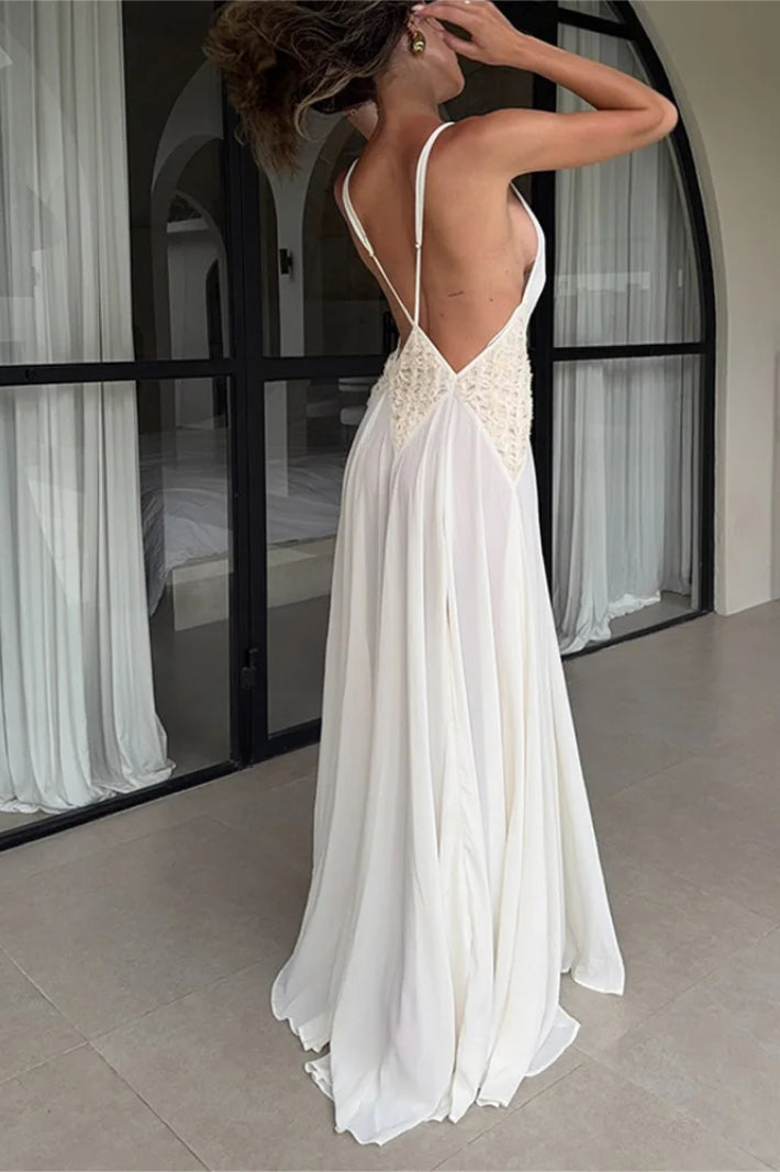 Backless V Neck Boho Dress