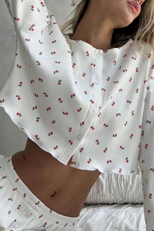 Floral Long Sleeve Cardigan & Shorts Lounge Set