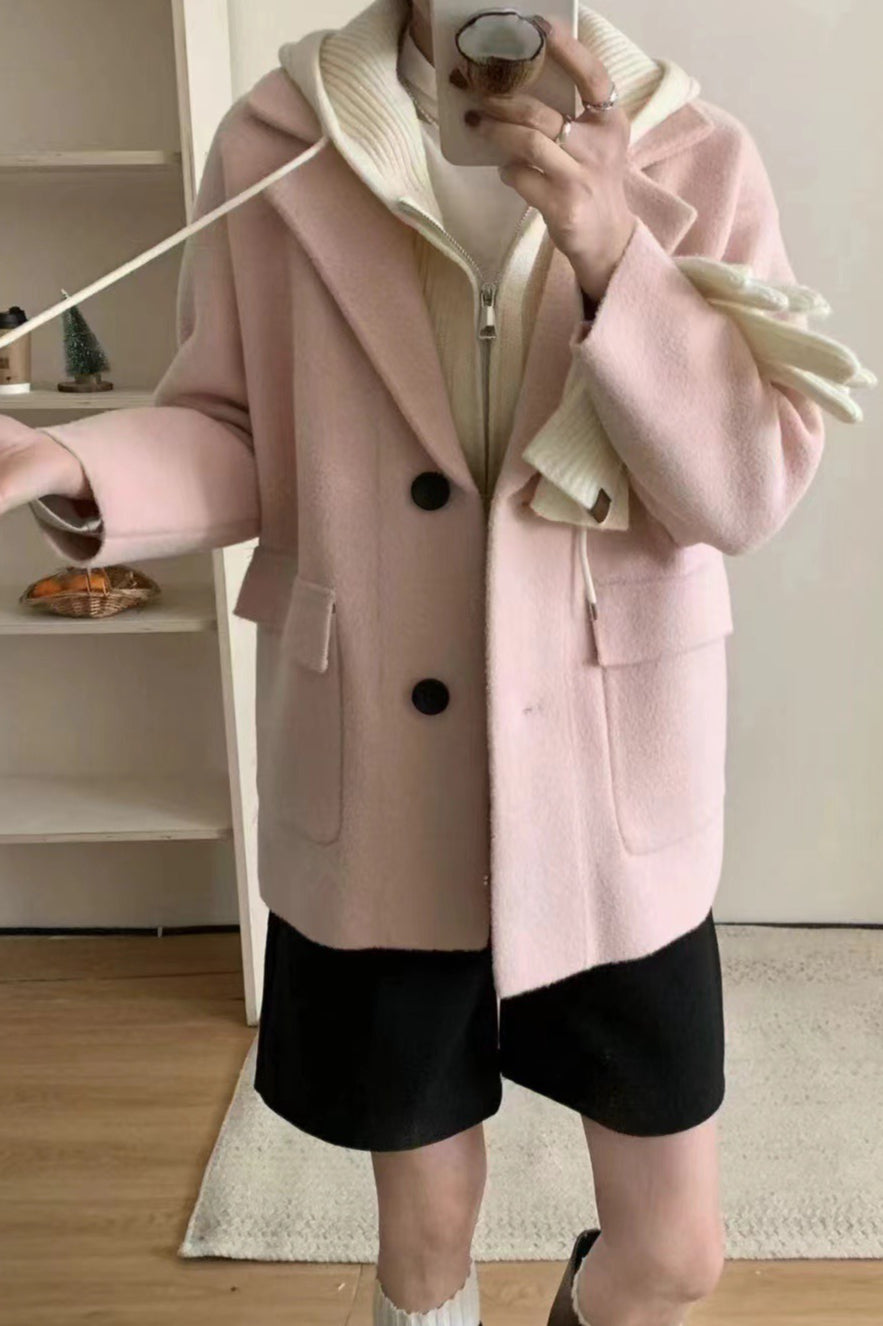 Layered-Look Wool Blend Loose Slim-Fit Knit Cardigan Coat