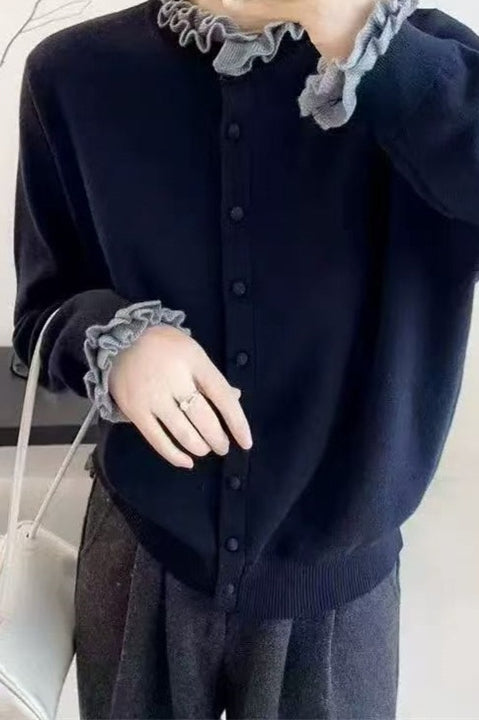 Ruffle Trim Contrast Cardigan