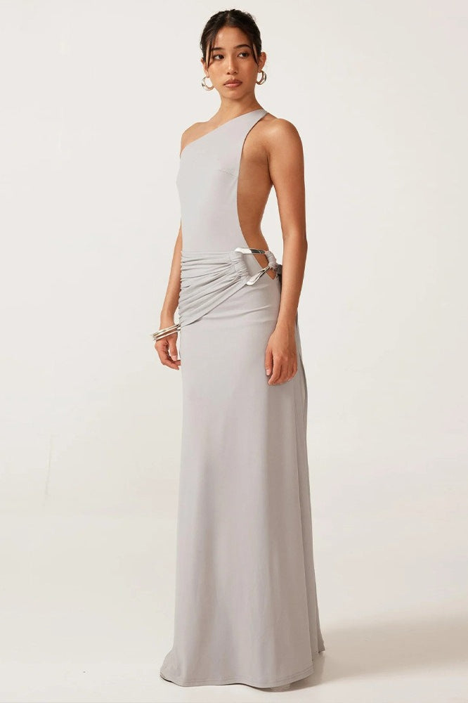 Sexy Backless Metal Detail Bodycon Maxi Dress S / Grey