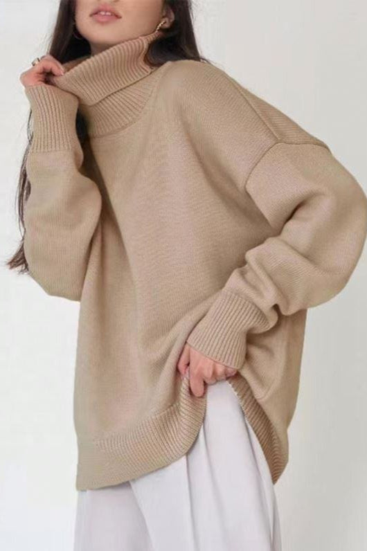 Oversized Cape Sleeve Turtleneck Knit Sweater