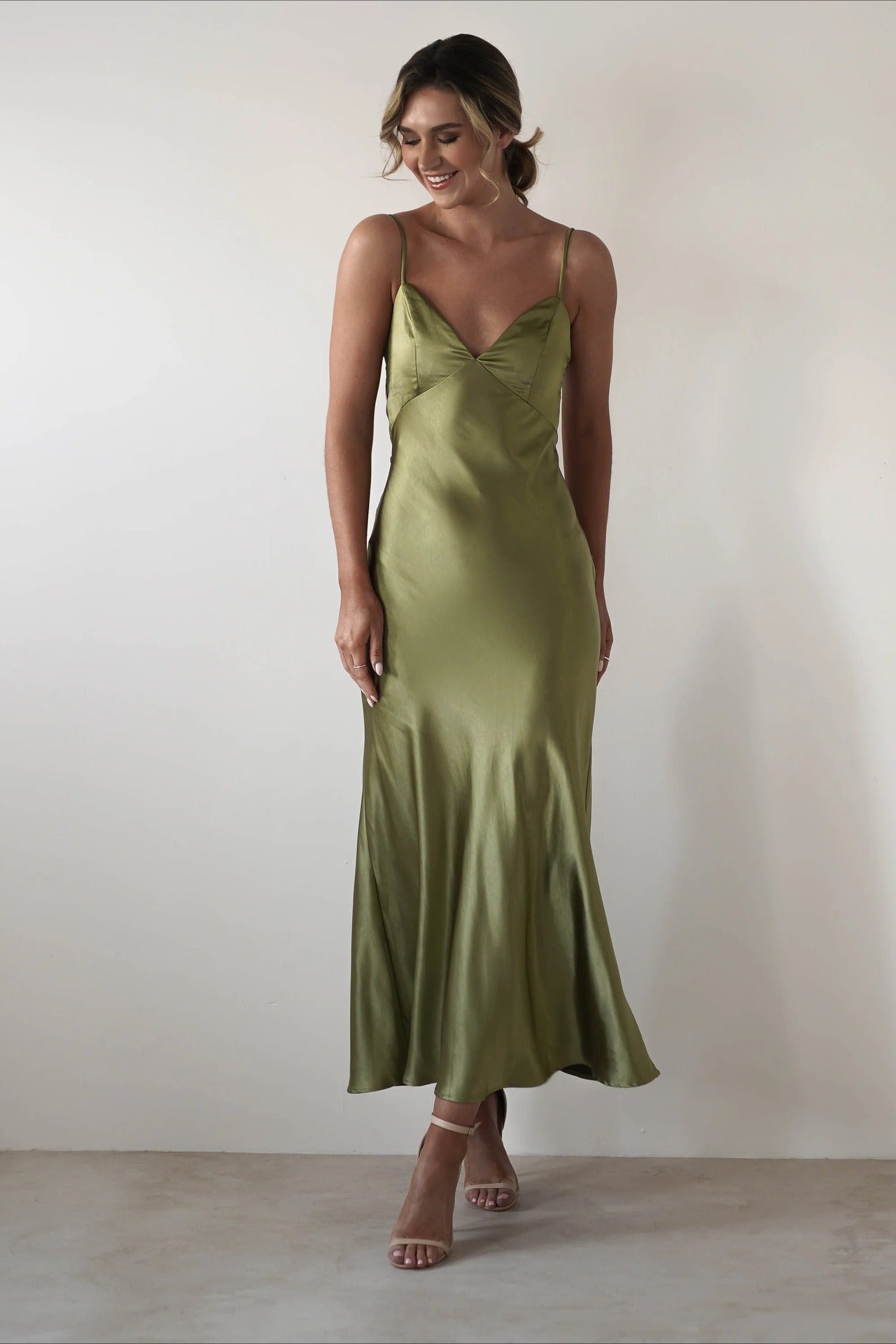 Satin Backless Tie Party Dress S / Green