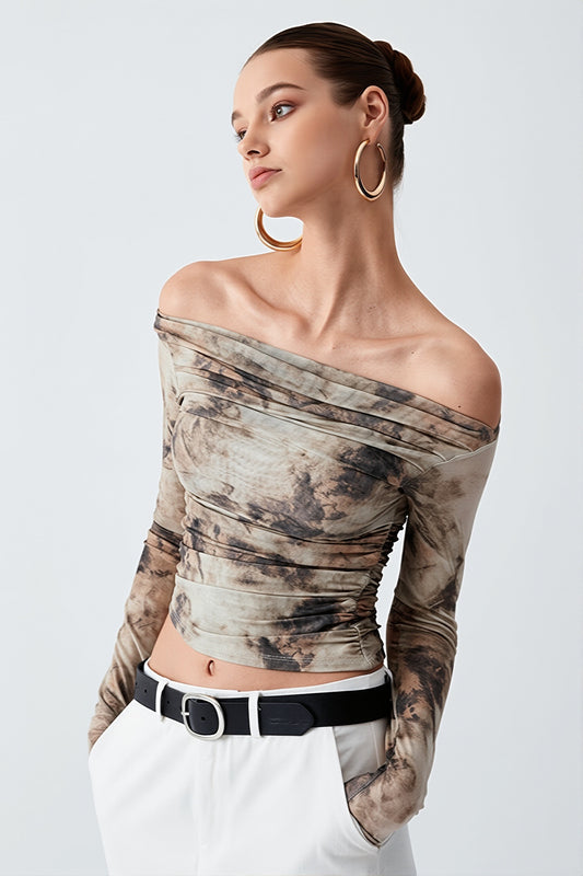 Abstract Print Off Shoulder Blouse