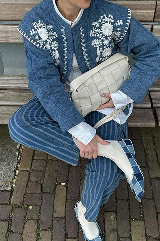 Manteau en coton bleu à fleurs