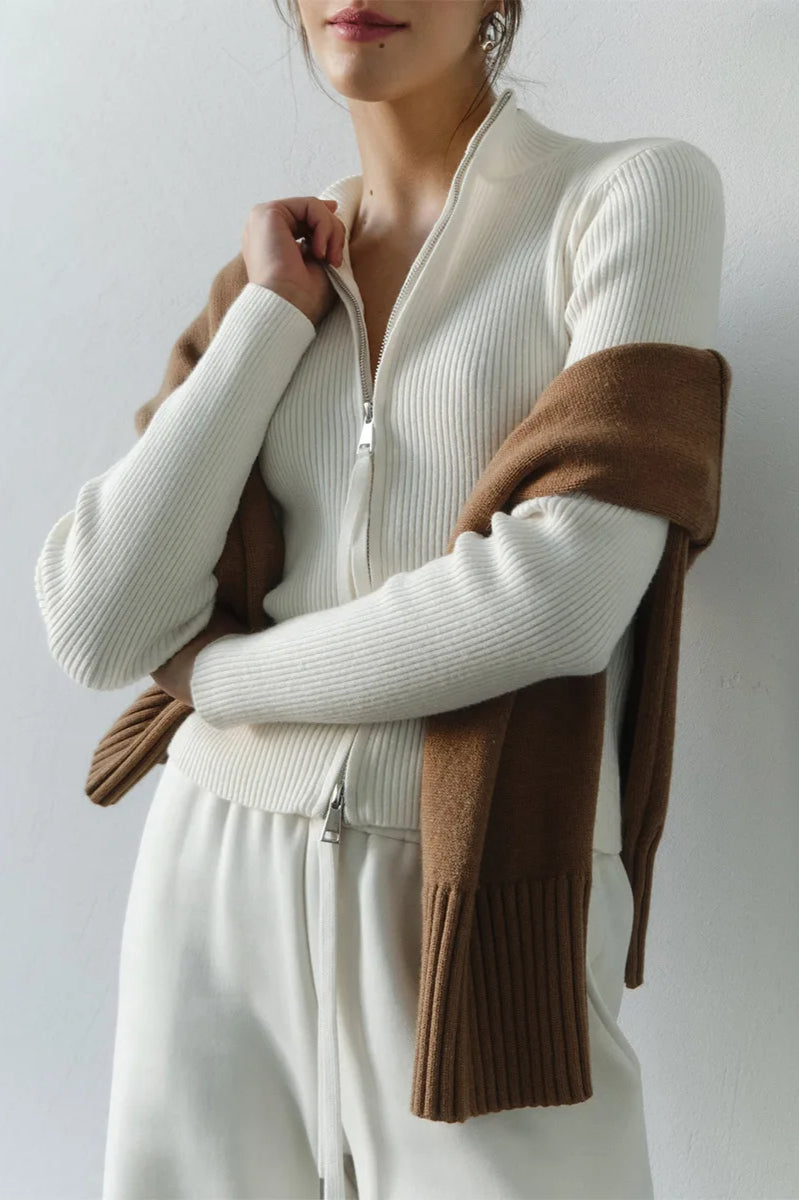 Casual Zip Front Knit Cardigan