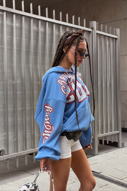 Sweat à capuche zippé imprimé épais