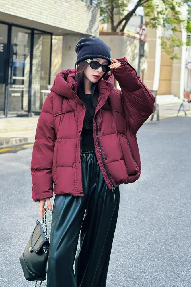 Cropped Oversized Duck Fill Puffer Jacket S / Red
