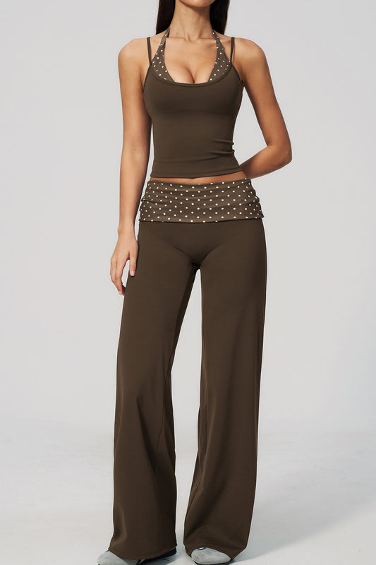Polka Dots Printed Wide Leg Pants Set