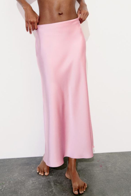Slim High Waist Satin Texture Straight Midi Skirt