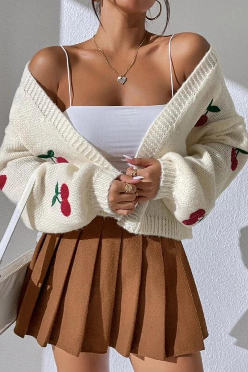 Embroidered Knit Open Front Sweater