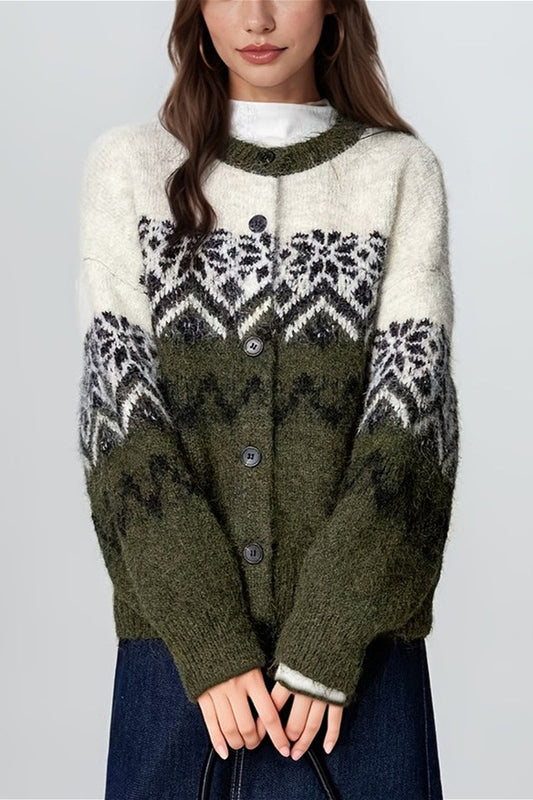 Retro Nordic Snowflake Knit Fair Isle Cardigan