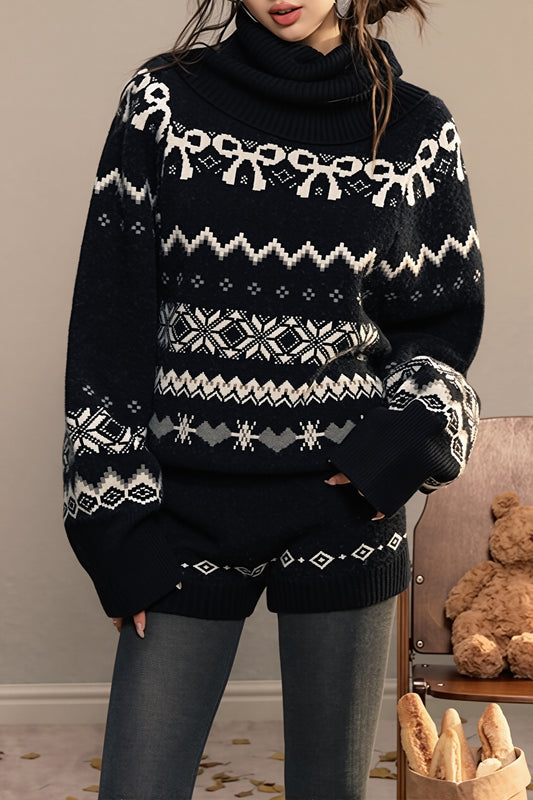 Fair Isle Turtleneck Knit Pants Set