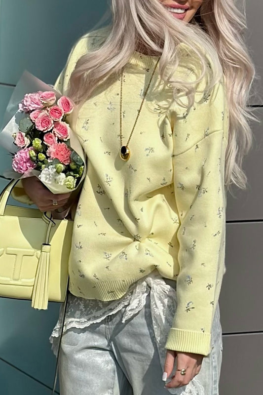 Floral Knit Loose Pullover Blouse