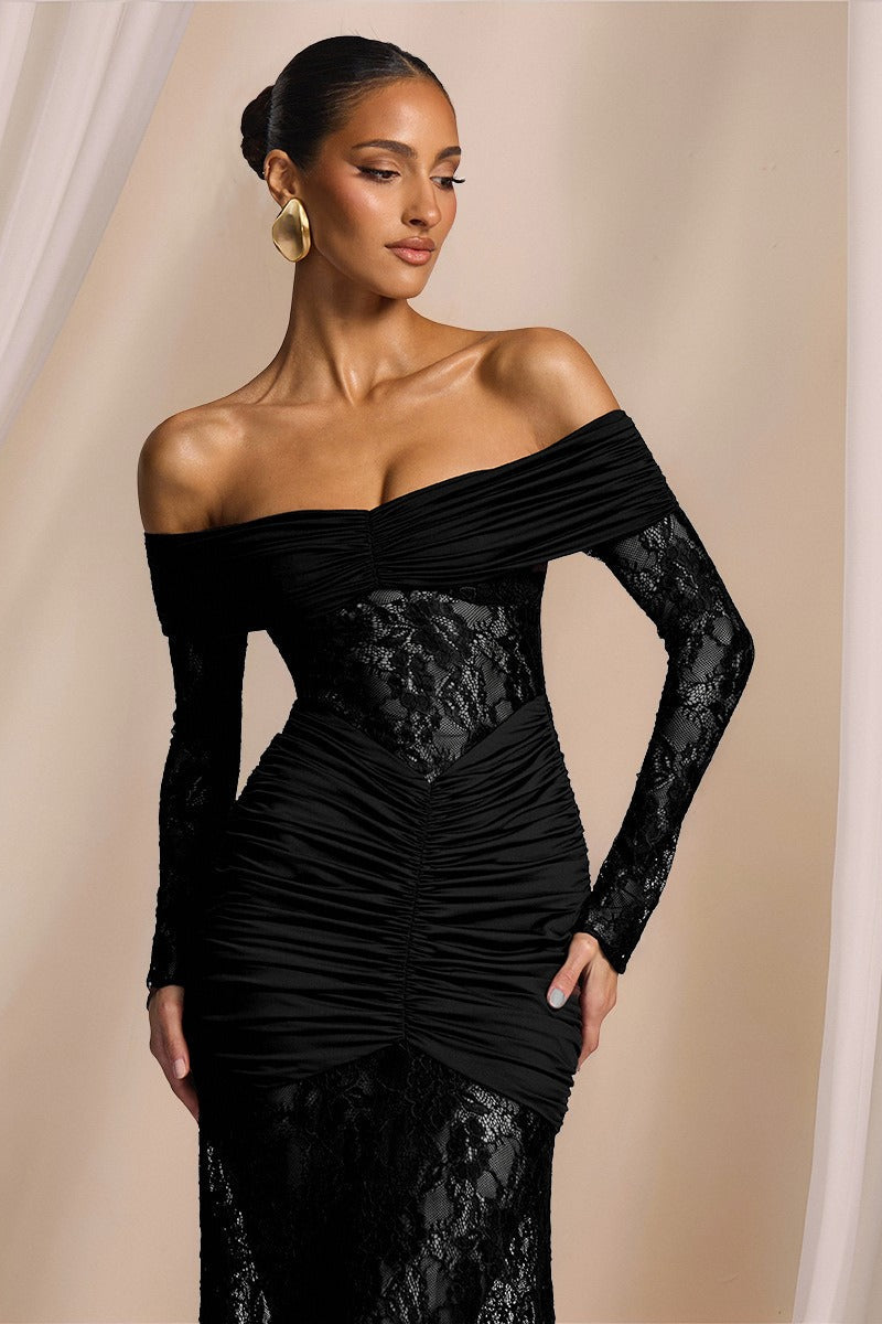 Elegant Lace Off Shoulder Long Sleeve Formal Dress