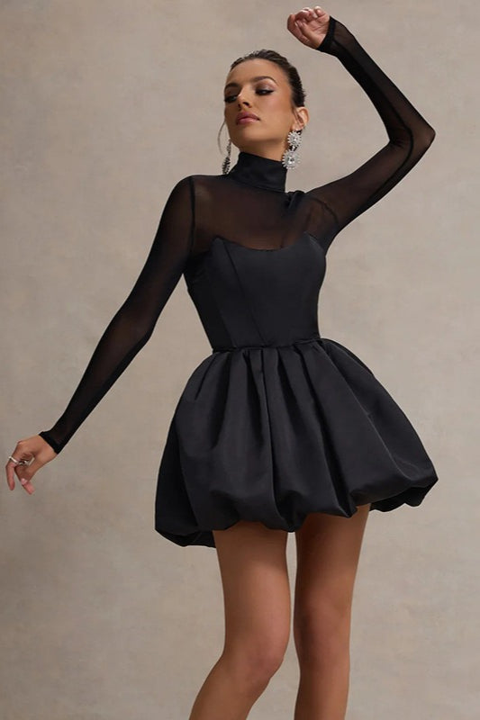 Mesh Bubble Hem Slim Elegant Socialite Mini Dress